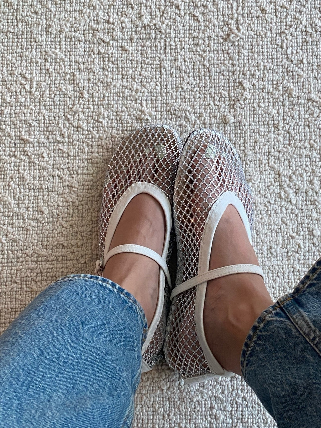 [3-4주소요]✨품절대란여름신발✨ 블랑26SS 비즈 메쉬 메리제인 플랫 🩶 Beaded Mesh Mary Jane Flats | 여름 반짝이 플랫 끝판왕 💎