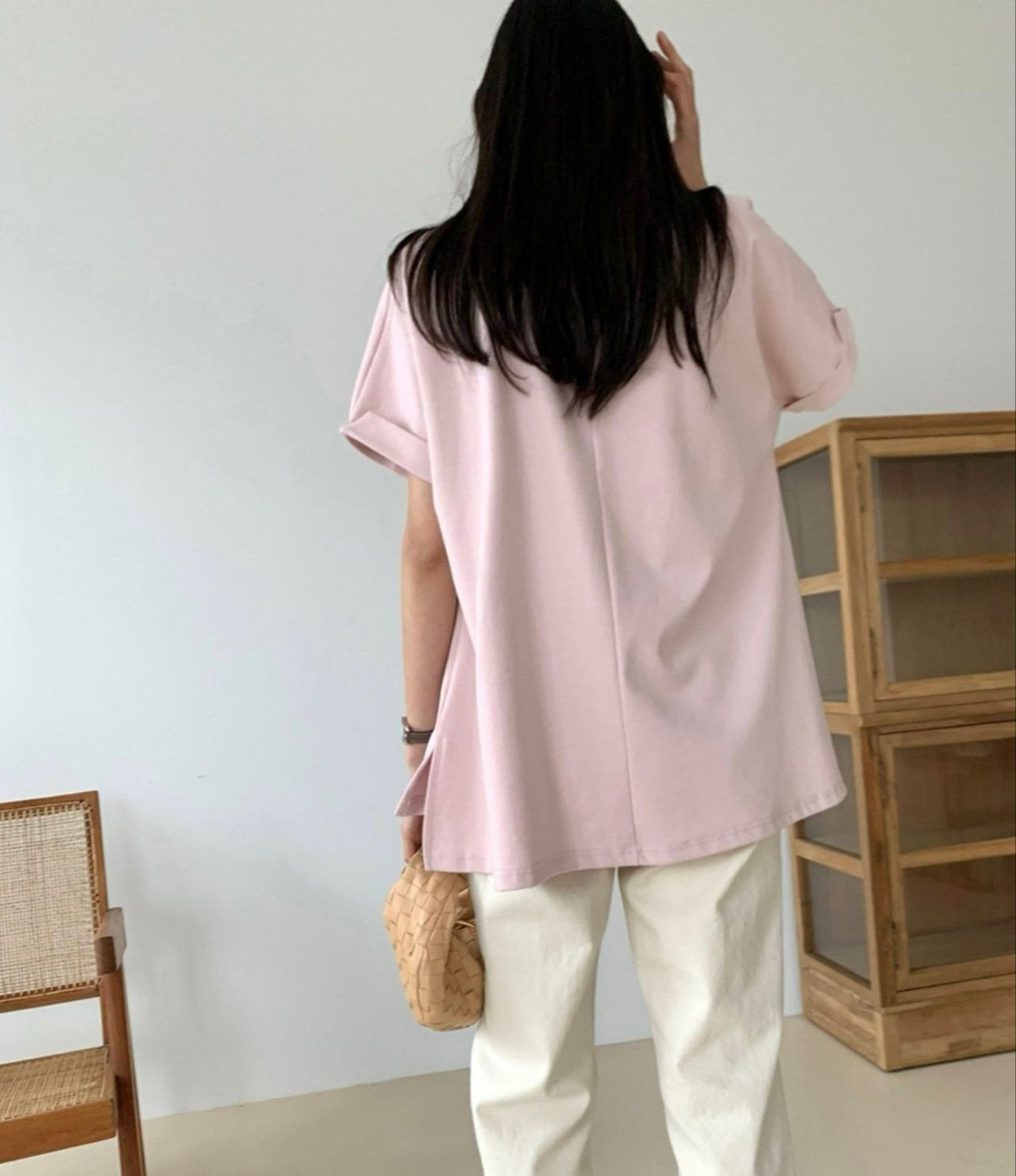 ✨👚 럭키룸 카브라 트임 티셔츠 – 분또 원단 A라인핏 루즈핏 데일리 티셔츠 / 미시 데일리 루즈핏 탑 / 체형커버 트임 티셔츠 ✨ ✨👚 Lucky Room Cabra Side-Slit Tee – Premium Ponte Fabric A-Line Loose Fit Daily Top / Comfortable Everyday Oversized T-Shirt ✨