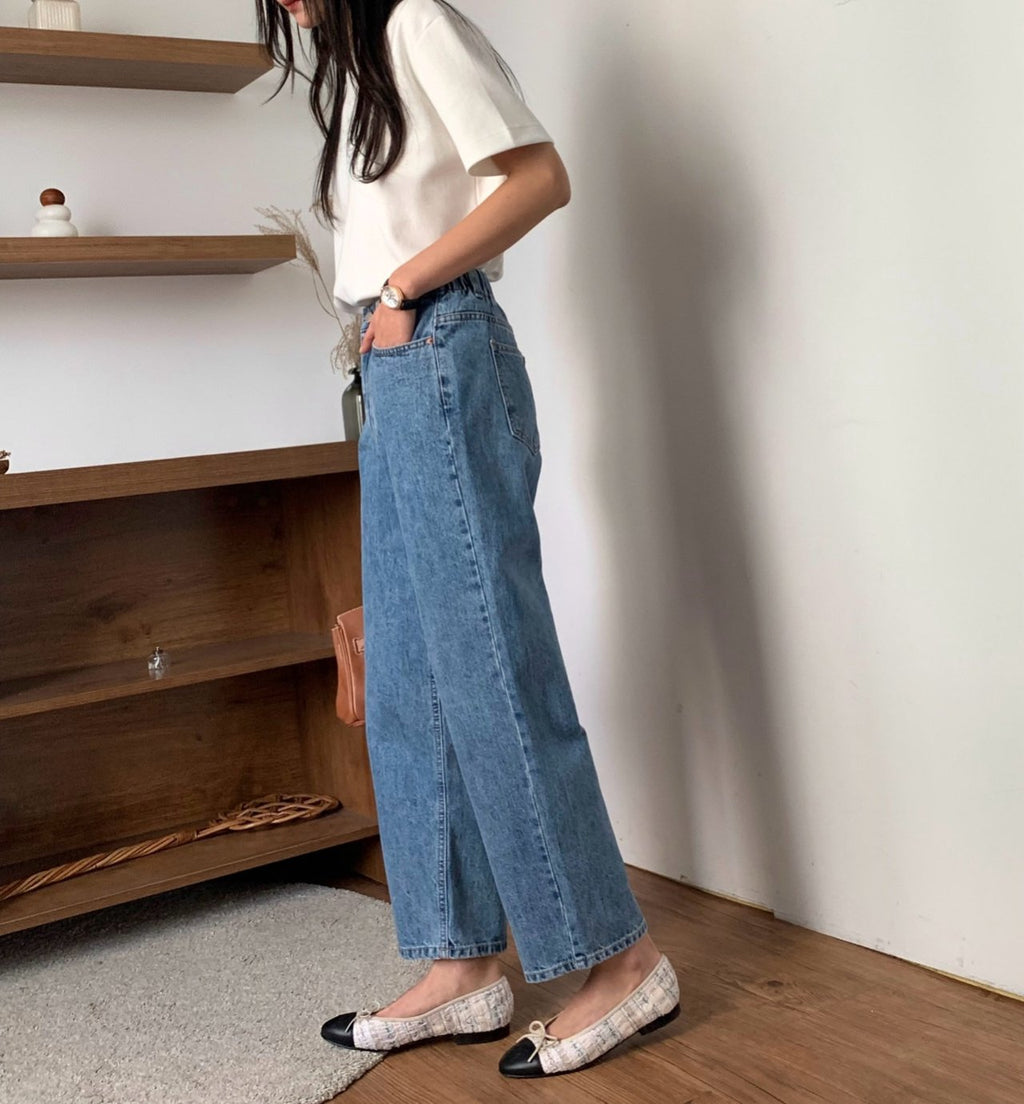 💕봄신상[럭키룸]💕👖 26SS 뒷밴딩 연청 탱고 일자 데님 팬츠 Back-Banding Straight Light Blue Denim Pants