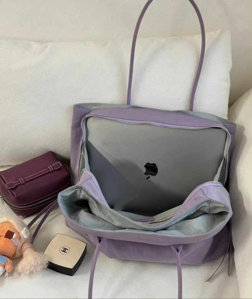 ✨가볍고 넉넉한 데일리·여행용 프릭스 빅 나일론 숄더백 ✈️👜 노트북 수납 가능 · 3칸 분리 수납 · 초경량 가방 (블랙/그레이/퍼플) Lightweight Large Nylon Shoulder Bag ✨ Laptop Fit · 3 Compartments · Ultra Lightweight (Black/Gray/Purple)
