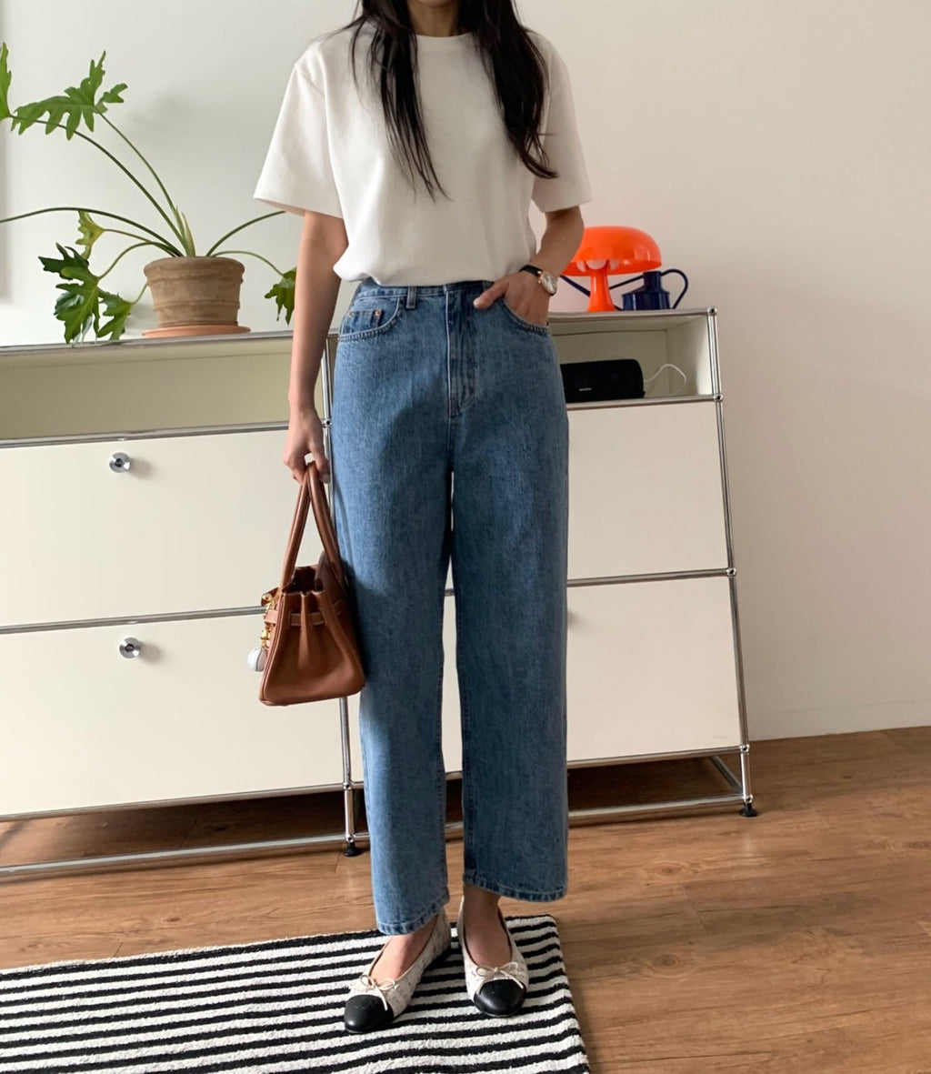💕봄신상[럭키룸]💕👖 26SS 뒷밴딩 연청 탱고 일자 데님 팬츠 Back-Banding Straight Light Blue Denim Pants