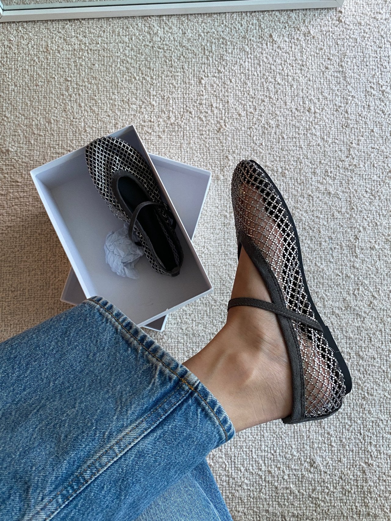 [3-4주소요]✨품절대란여름신발✨ 블랑26SS 비즈 메쉬 메리제인 플랫 🩶 Beaded Mesh Mary Jane Flats | 여름 반짝이 플랫 끝판왕 💎