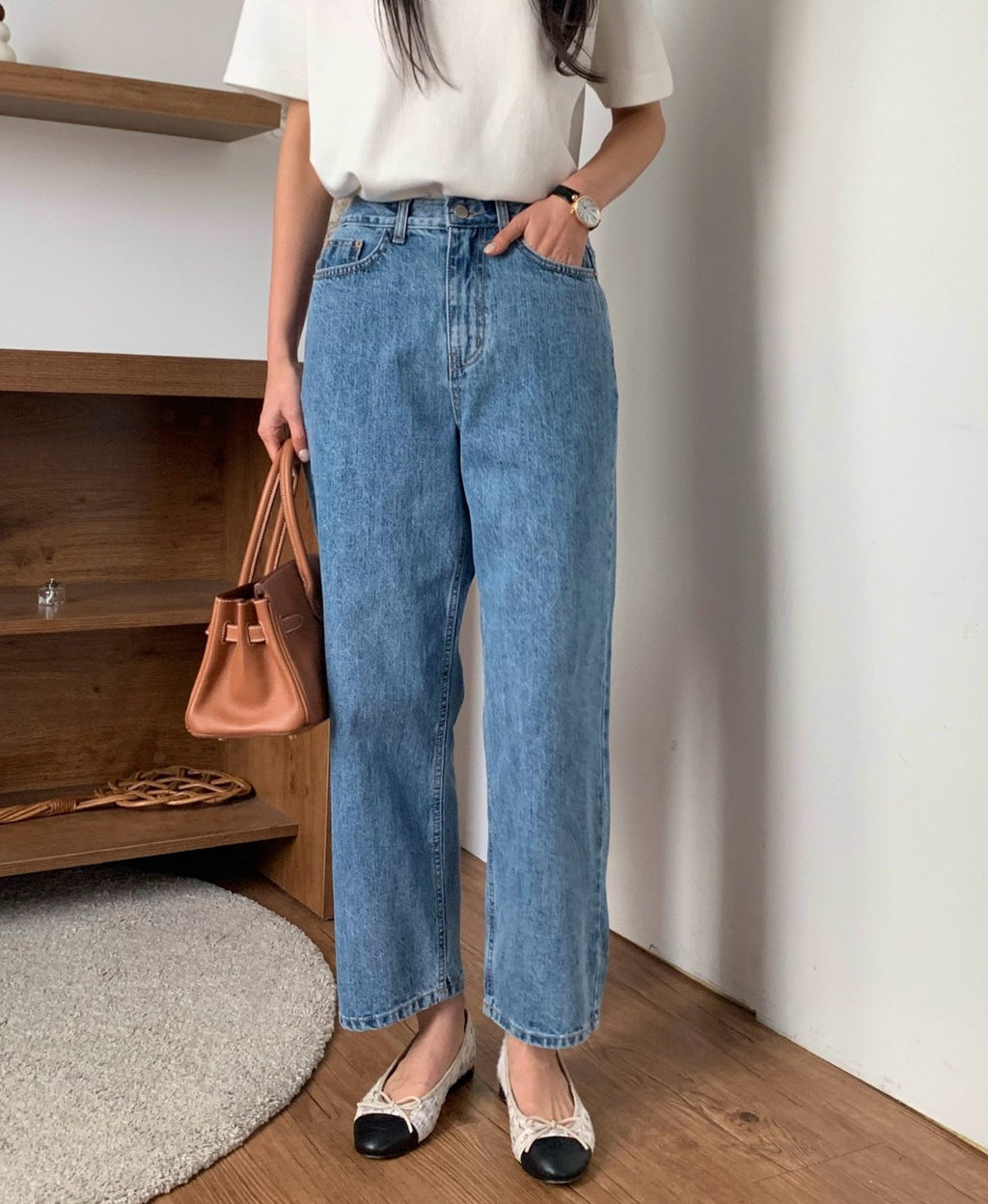 💕봄신상[럭키룸]💕👖 26SS 뒷밴딩 연청 탱고 일자 데님 팬츠 Back-Banding Straight Light Blue Denim Pants