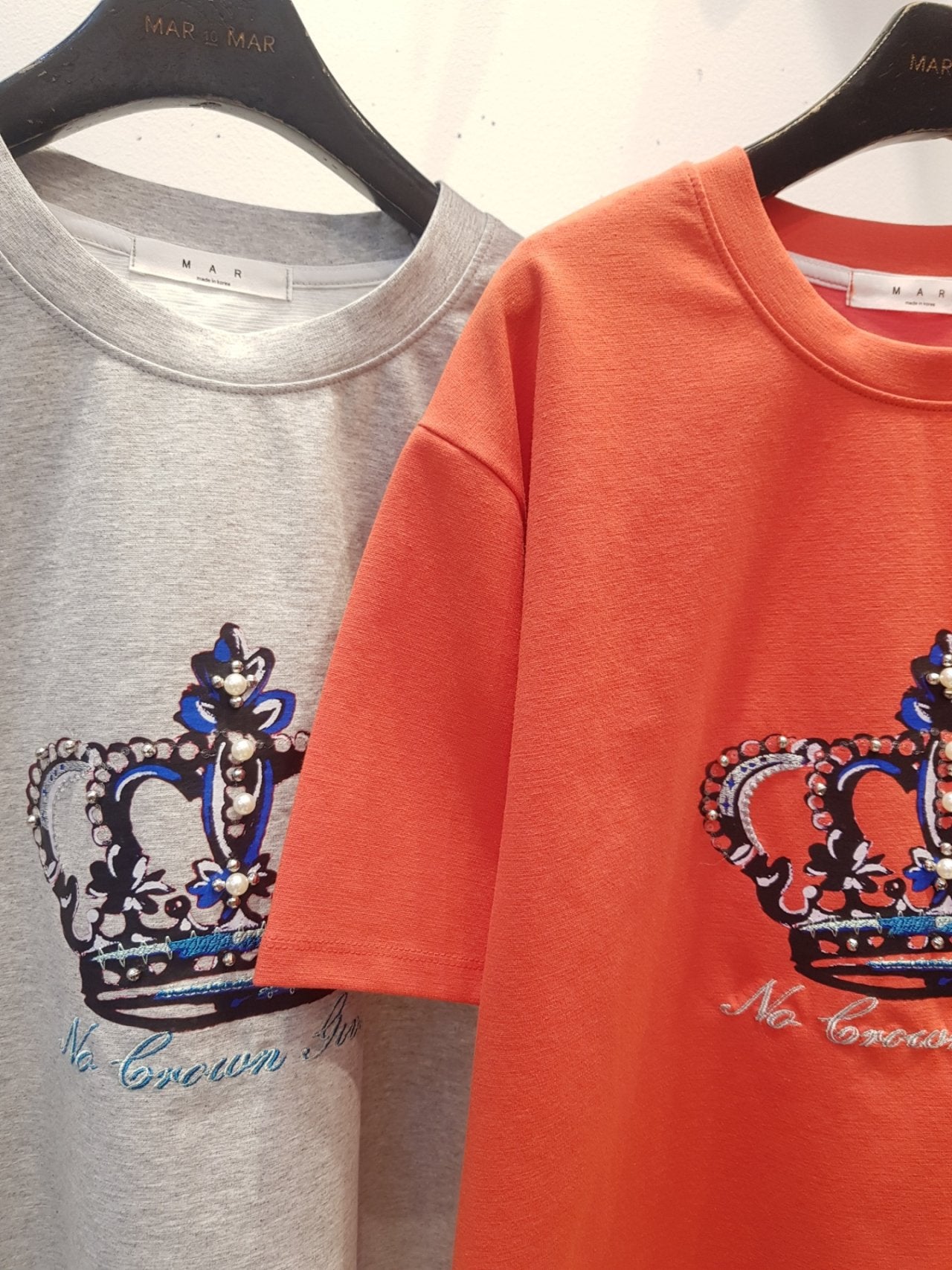 🌼[봄신상]🌼 마르 티아라 👑 큐빅자수 티셔츠 FREE 사이즈. 66-77까지 가능 | MAR Tiara Crystal Embroidery T-Shirt